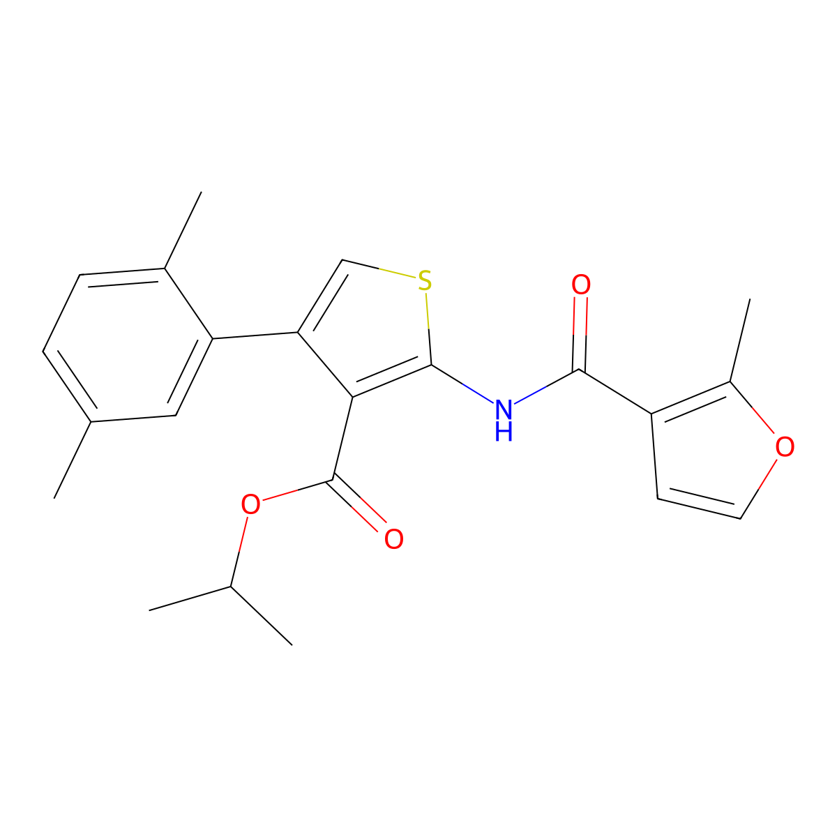 Isopropyl 4-(2,5-dimethylphenyl)-2-[(2-methyl-3-furoyl)amino]thiophene-3-carboxylate molecular structure, CAS 445002-00-6
