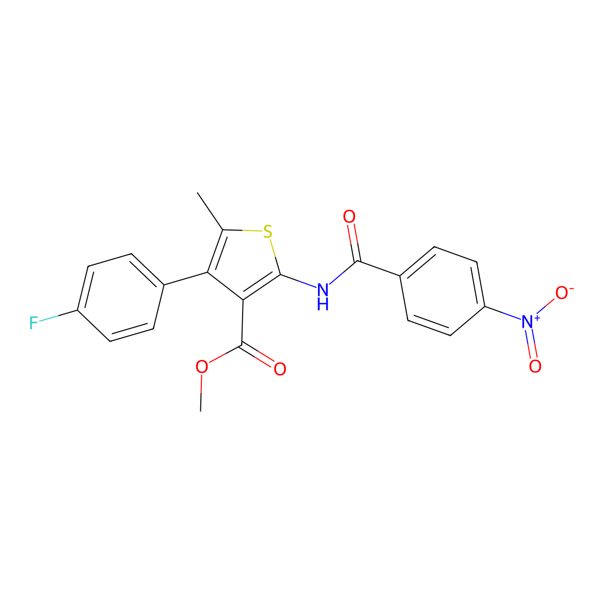 Methyl 4-(4-fluorophenyl)-2-({4-nitrobenzoyl}amino)-5-methylthiophene-3-carboxylate molecular structure, CAS 445002-12-0