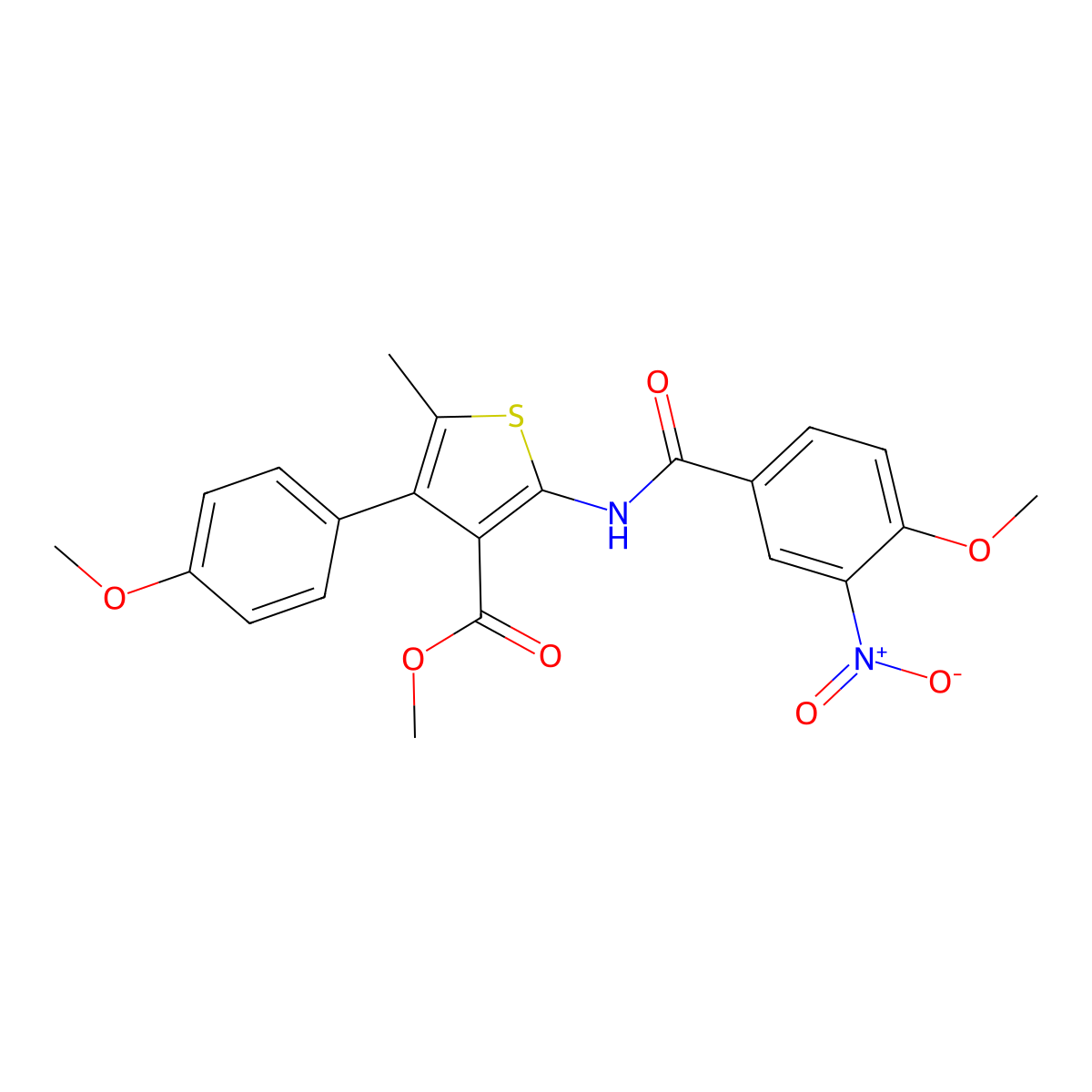 Methyl 2-[(4-methoxy-3-nitrobenzoyl)amino]-4-(4-methoxyphenyl)-5-methylthiophene-3-carboxylate molecular structure, CAS 445002-34-6