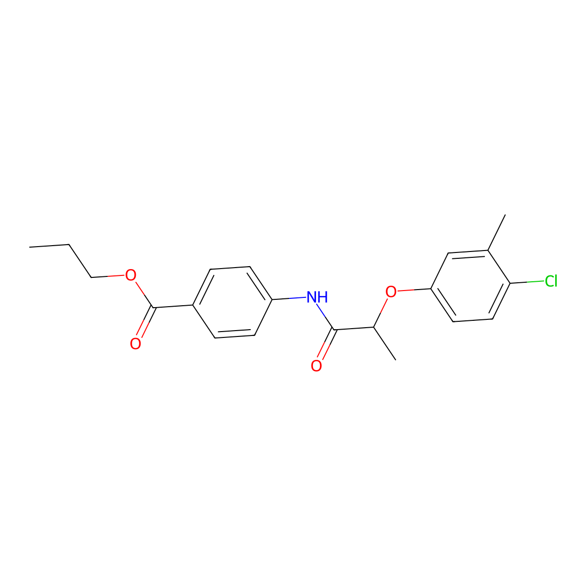 Propyl 4-{[2-(4-chloro-3-methylphenoxy)propanoyl]amino}benzoate molecular structure, CAS 445002-48-2