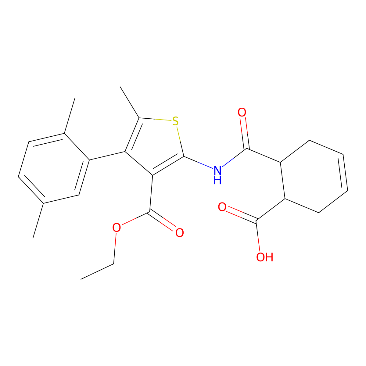 6-{[4-(2,5-Dimethylphenyl)-3-(ethoxycarbonyl)-5-methylthiophen-2-yl]carbamoyl}cyclohex-3-ene-1-carboxylic acid molecular structure, CAS 445002-66-4