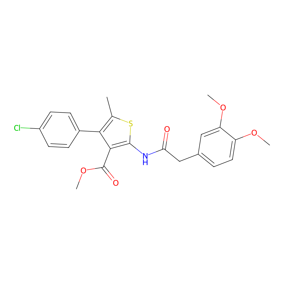 Methyl 4-(4-chlorophenyl)-2-{[(3,4-dimethoxyphenyl)acetyl]amino}-5-methylthiophene-3-carboxylate molecular structure, CAS 445002-82-4
