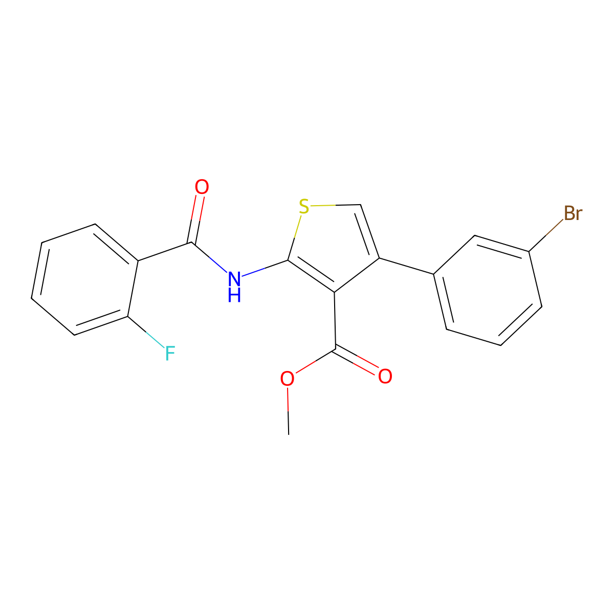 Methyl 4-(3-bromophenyl)-2-[(2-fluorobenzoyl)amino]thiophene-3-carboxylate molecular structure, CAS 445002-84-6