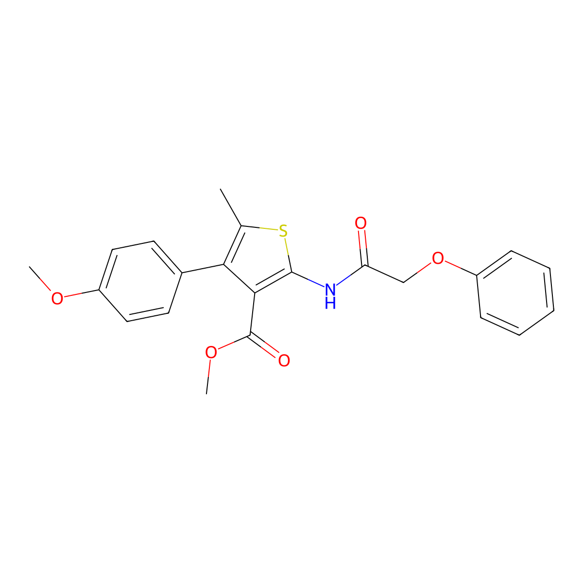 Methyl 4-(4-methoxyphenyl)-5-methyl-2-[(phenoxyacetyl)amino]thiophene-3-carboxylate molecular structure, CAS 445002-93-7