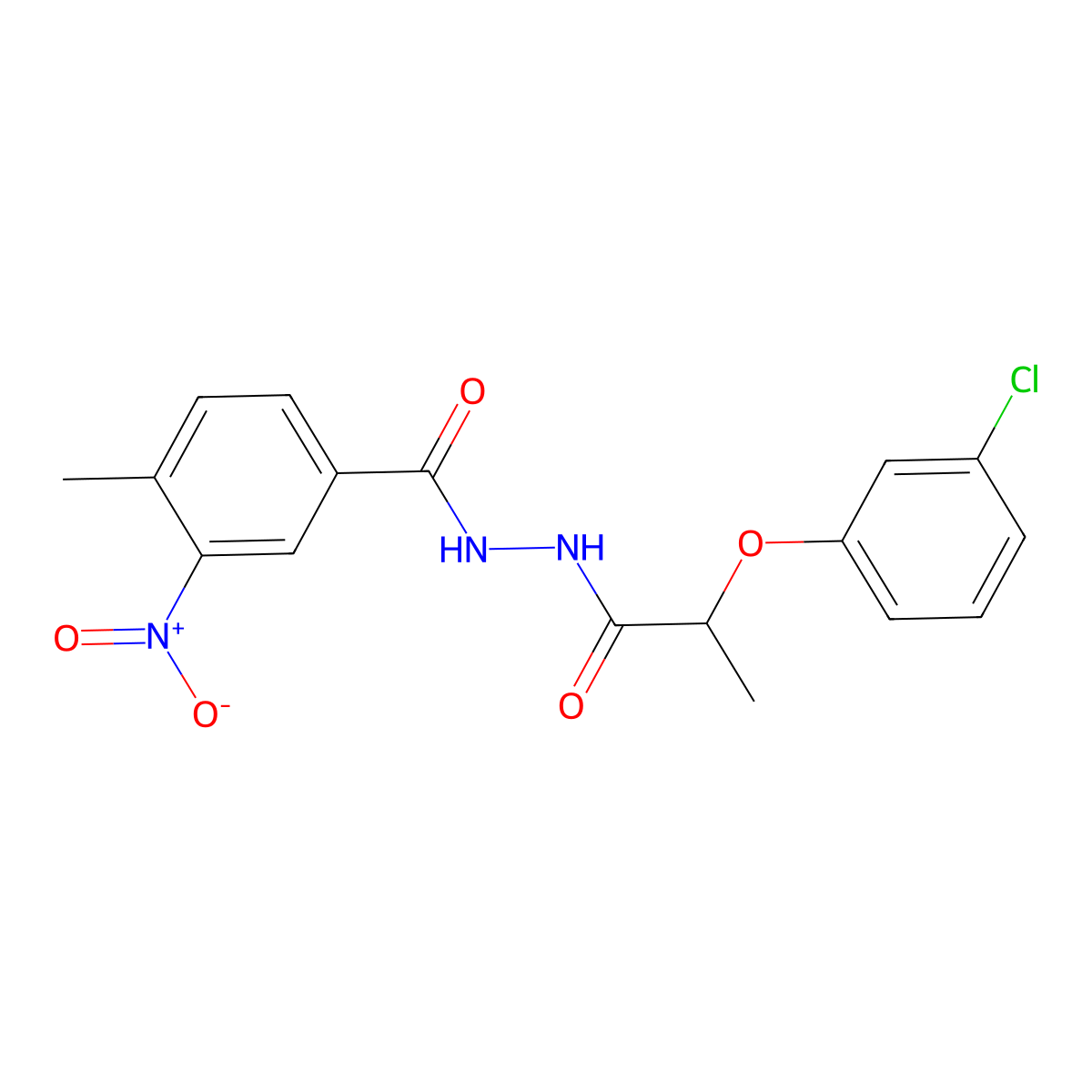 N'-[2-(3-chlorophenoxy)propanoyl]-4-methyl-3-nitrobenzohydrazide molecular structure, CAS 445003-04-3