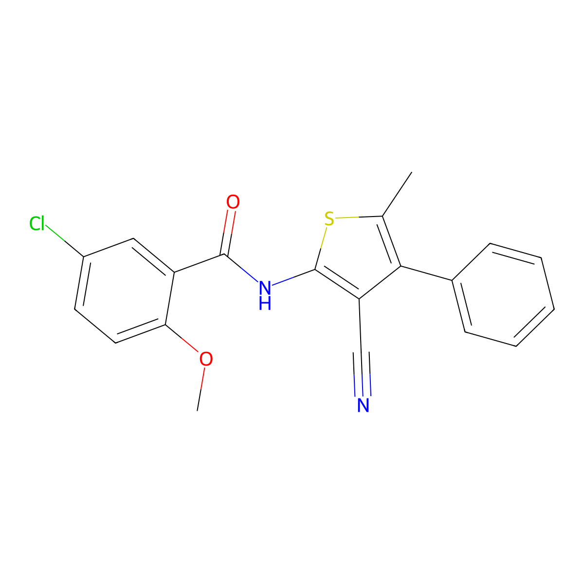 5-chloro-N-(3-cyano-5-methyl-4-phenylthiophen-2-yl)-2-methoxybenzamide molecular structure, CAS 445003-12-3