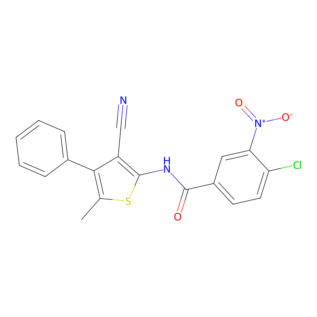 4-chloro-N-(3-cyano-5-methyl-4-phenylthien-2-yl)-3-nitrobenzamide molecular structure, CAS 445003-19-0