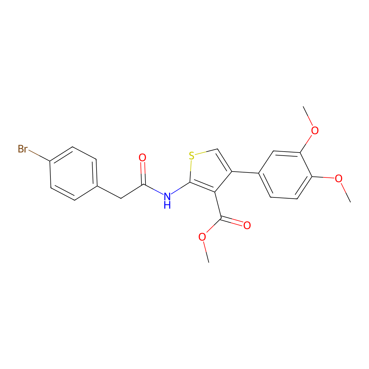 Methyl 2-{[(4-bromophenyl)acetyl]amino}-4-(3,4-dimethoxyphenyl)thiophene-3-carboxylate molecular structure, CAS 445003-20-3