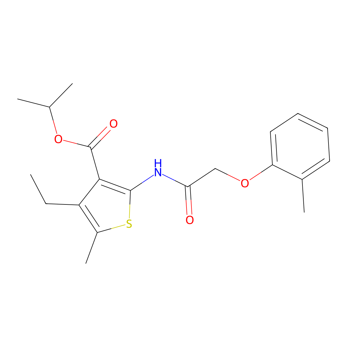 Isopropyl 4-ethyl-5-methyl-2-{[(2-methylphenoxy)acetyl]amino}-3-thiophenecarboxylate molecular structure, CAS 445003-32-7