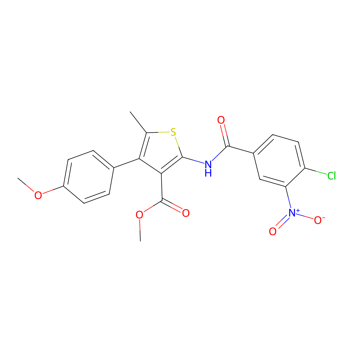 Methyl 2-({4-chloro-3-nitrobenzoyl}amino)-4-(4-methoxyphenyl)-5-methylthiophene-3-carboxylate molecular structure, CAS 445003-60-1