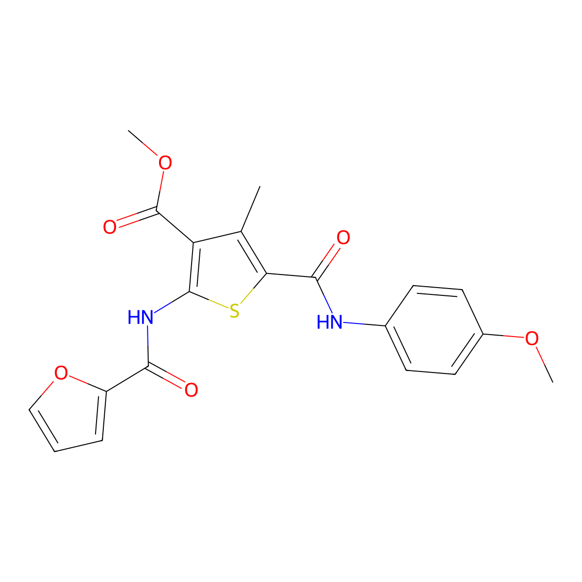 Methyl 2-(2-furoylamino)-5-[(4-methoxyanilino)carbonyl]-4-methylthiophene-3-carboxylate molecular structure, CAS 445003-62-3