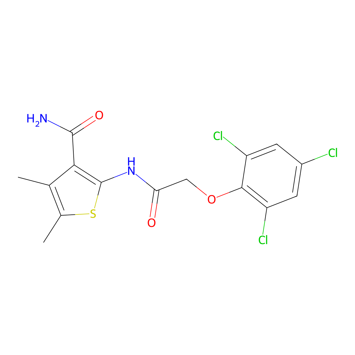 4,5-Dimethyl-2-{[(2,4,6-trichlorophenoxy)acetyl]amino}-3-thiophenecarboxamide molecular structure, CAS 445003-81-6