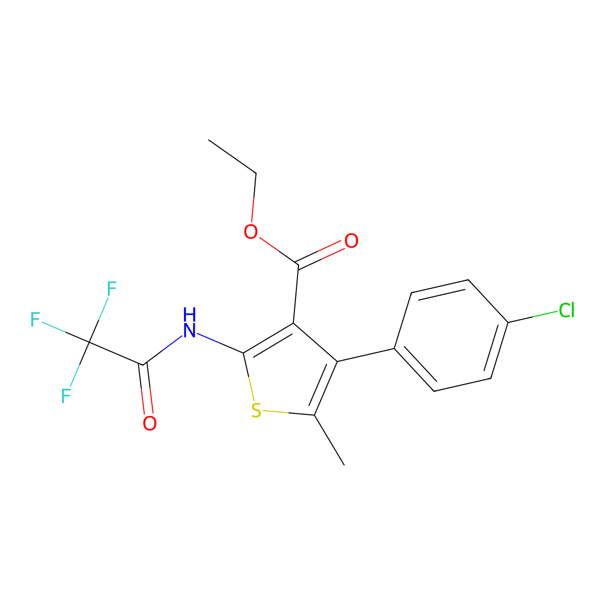 Ethyl 4-(4-chlorophenyl)-5-methyl-2-[(trifluoroacetyl)amino]thiophene-3-carboxylate molecular structure, CAS 445004-14-8