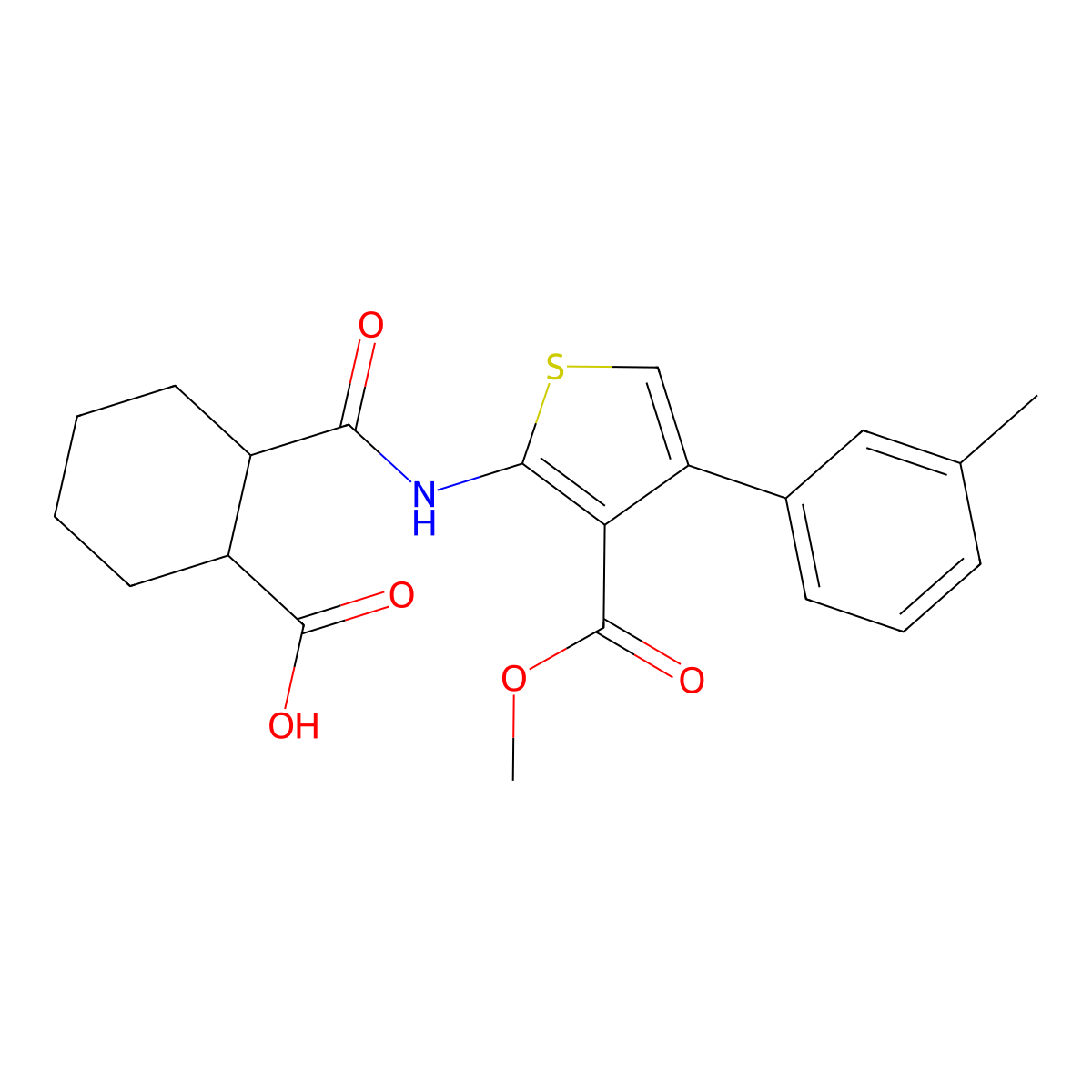 2-[[3-Methoxycarbonyl-4-(3-methylphenyl)thiophen-2-yl]carbamoyl]cyclohexane-1-carboxylic acid molecular structure, CAS 445004-24-0