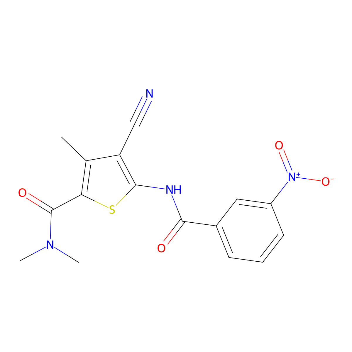 4-cyano-5-({3-nitrobenzoyl}amino)-N,N,3-trimethylthiophene-2-carboxamide molecular structure, CAS 445004-34-2