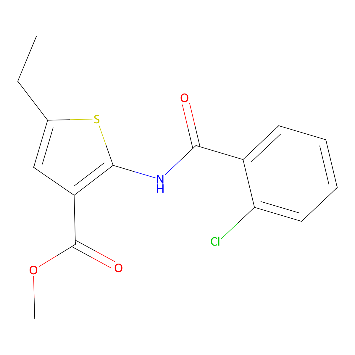 Methyl 2-[(2-chlorobenzoyl)amino]-5-ethylthiophene-3-carboxylate molecular structure, CAS 445004-35-3