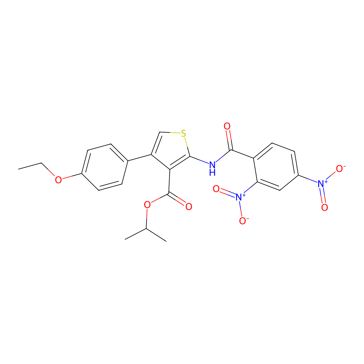 Isopropyl 2-({2,4-bisnitrobenzoyl}amino)-4-(4-ethoxyphenyl)thiophene-3-carboxylate molecular structure, CAS 445004-42-2