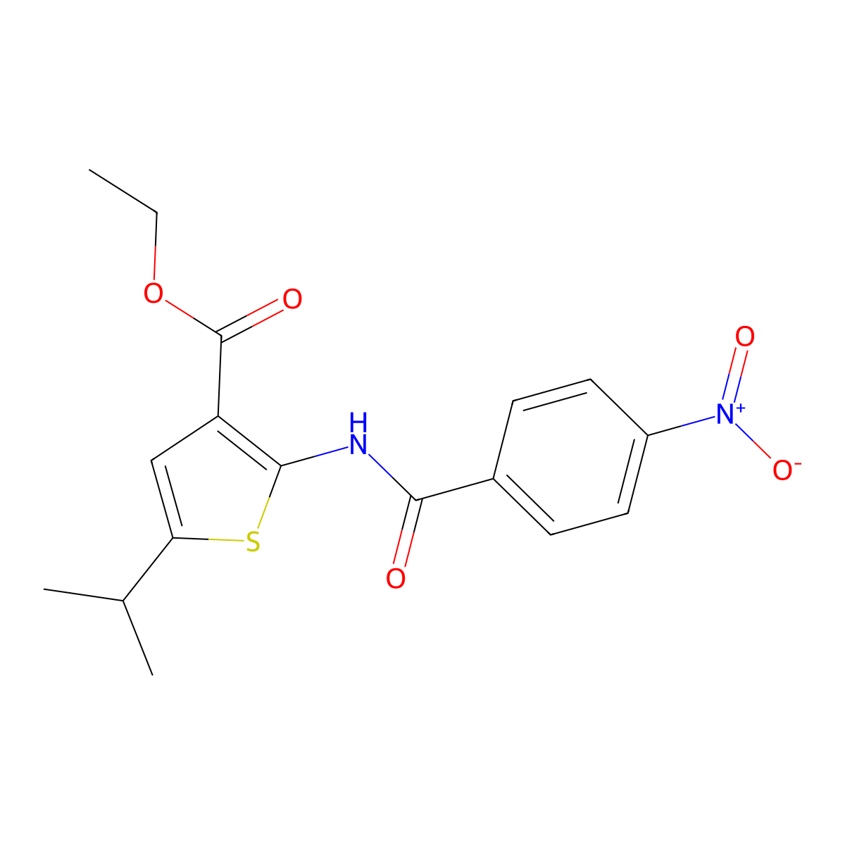 Ethyl 2-[(4-nitrobenzoyl)amino]-5-propan-2-ylthiophene-3-carboxylate molecular structure, CAS 445004-44-4
