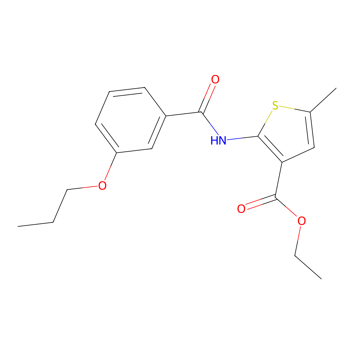 Ethyl 5-methyl-2-[(3-propoxybenzoyl)amino]thiophene-3-carboxylate molecular structure, CAS 445004-56-8