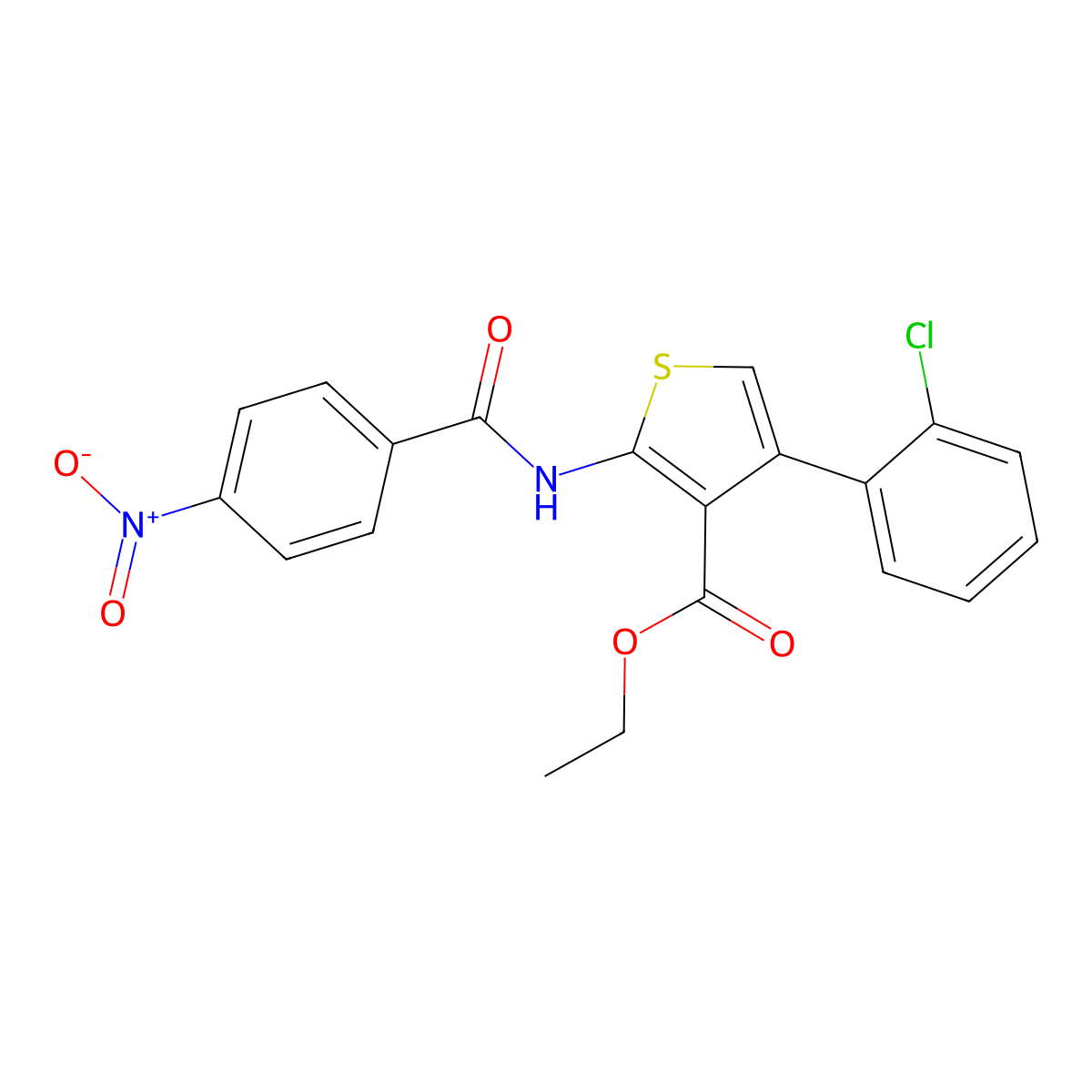 Ethyl 4-(2-chlorophenyl)-2-({4-nitrobenzoyl}amino)thiophene-3-carboxylate molecular structure, CAS 445004-58-0