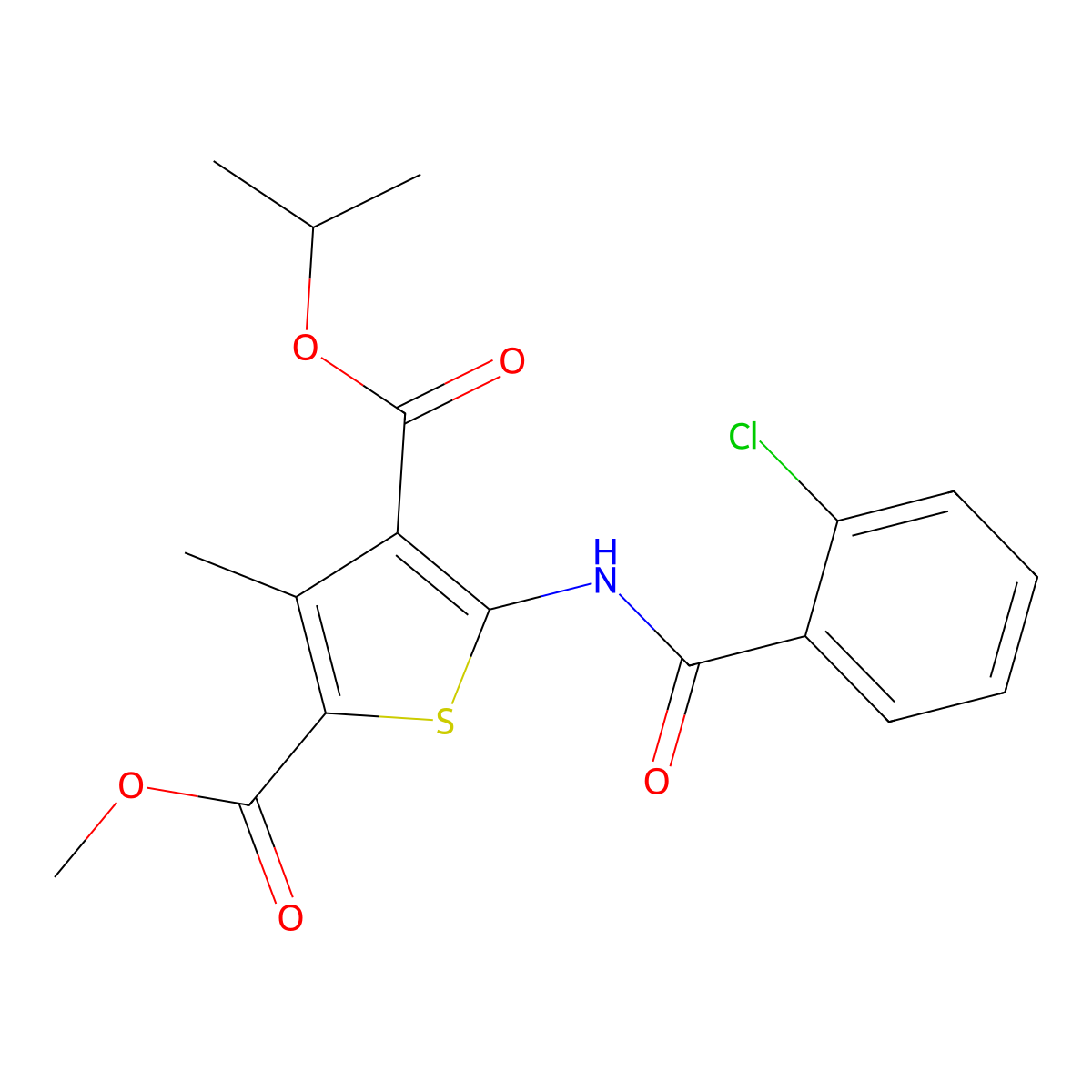 4-Isopropyl 2-methyl 5-[(2-chlorobenzoyl)amino]-3-methylthiophene-2,4-dicarboxylate molecular structure, CAS 445004-63-7