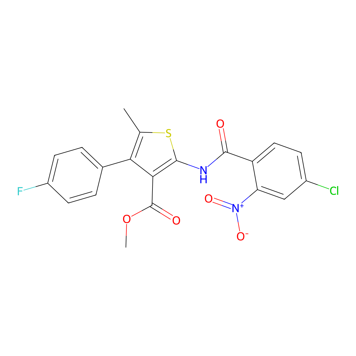 Methyl 2-[(4-chloro-2-nitrobenzoyl)amino]-4-(4-fluorophenyl)-5-methylthiophene-3-carboxylate molecular structure, CAS 445004-65-9