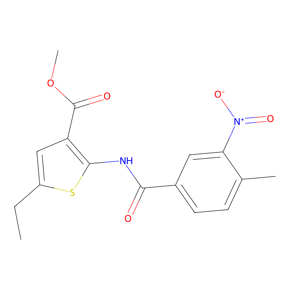 Methyl 5-ethyl-2-[(4-methyl-3-nitrobenzoyl)amino]thiophene-3-carboxylate molecular structure, CAS 445004-69-3