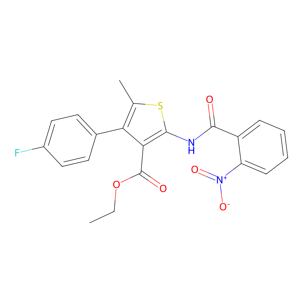 Ethyl 4-(4-fluorophenyl)-5-methyl-2-[(2-nitrobenzoyl)amino]thiophene-3-carboxylate molecular structure, CAS 445004-79-5