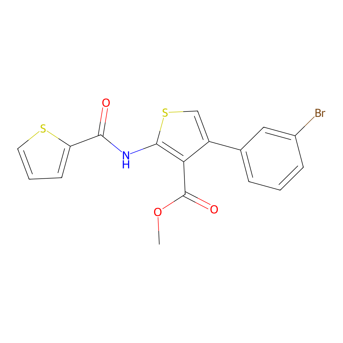 Methyl 4-(3-bromophenyl)-2-(thiophene-2-carbonylamino)thiophene-3-carboxylate molecular structure, CAS 445004-84-2