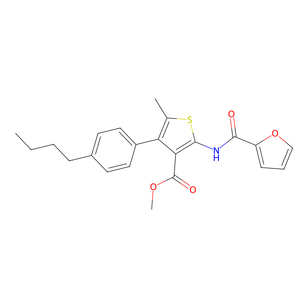 Methyl 4-(4-butylphenyl)-2-(2-furoylamino)-5-methylthiophene-3-carboxylate molecular structure, CAS 445004-85-3