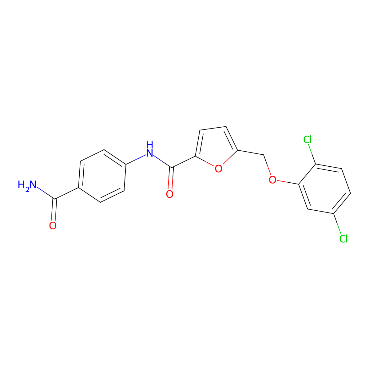 N-(4-carbamoylphenyl)-5-[(2,5-dichlorophenoxy)methyl]furan-2-carboxamide molecular structure, CAS 445004-93-3
