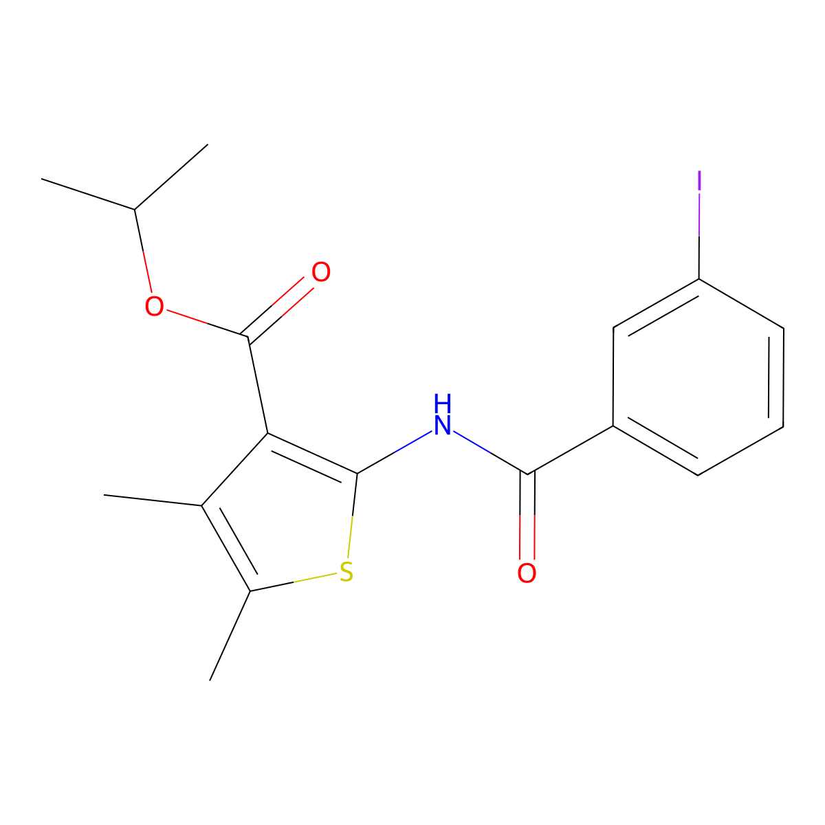 Isopropyl 2-[(3-iodobenzoyl)amino]-4,5-dimethyl-3-thiophenecarboxylate molecular structure, CAS 445004-98-8