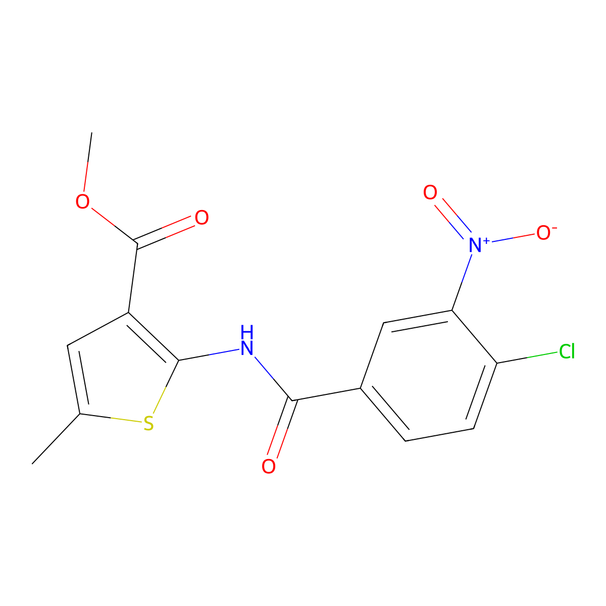 Methyl 2-[(4-chloro-3-nitrobenzoyl)amino]-5-methylthiophene-3-carboxylate molecular structure, CAS 445005-10-7