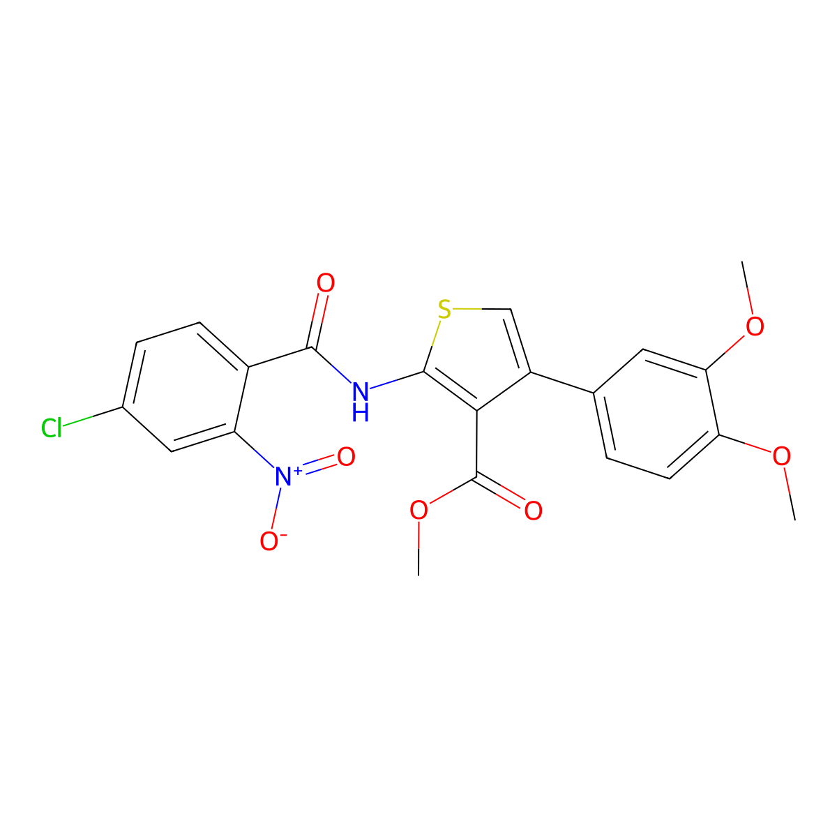 Methyl 2-({4-chloro-2-nitrobenzoyl}amino)-4-(3,4-dimethoxyphenyl)thiophene-3-carboxylate molecular structure, CAS 445005-37-8