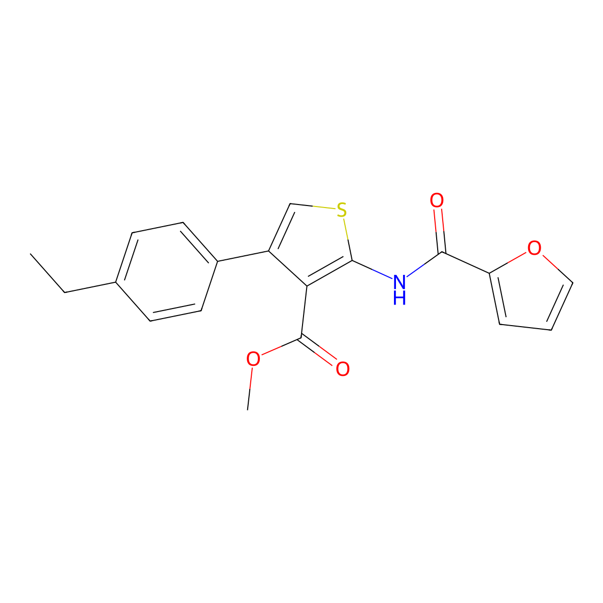 Methyl 4-(4-ethylphenyl)-2-(2-furoylamino)thiophene-3-carboxylate molecular structure, CAS 445005-65-2