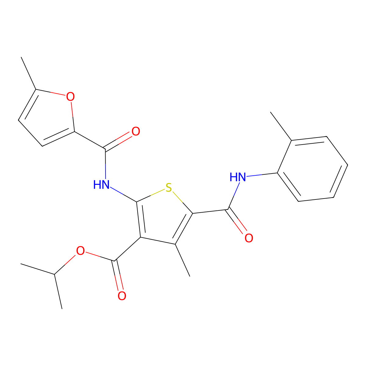 Isopropyl 4-methyl-2-[(5-methyl-2-furoyl)amino]-5-(2-toluidinocarbonyl)thiophene-3-carboxylate molecular structure, CAS 445005-75-4
