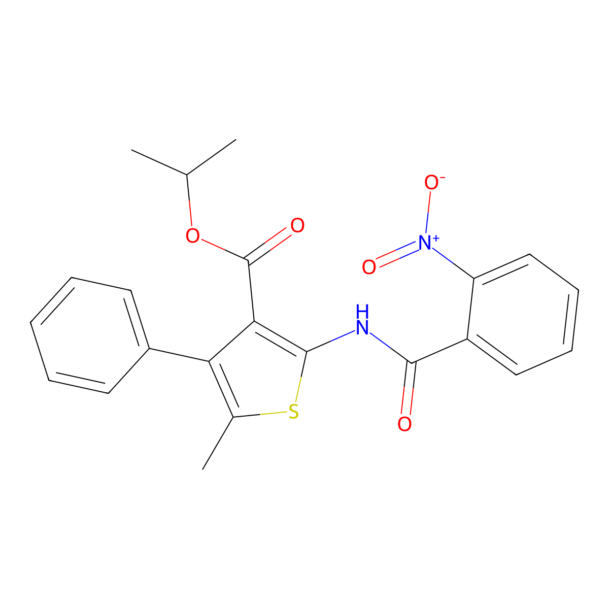 Propan-2-yl 5-methyl-2-[(2-nitrobenzoyl)amino]-4-phenylthiophene-3-carboxylate molecular structure, CAS 445005-77-6