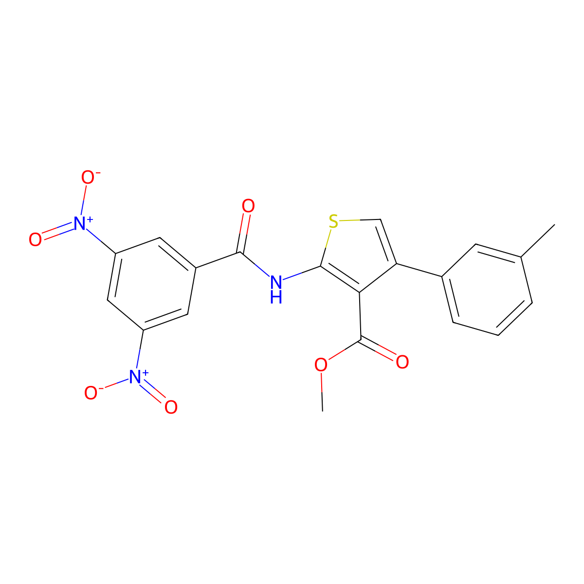 Methyl 2-({3,5-bisnitrobenzoyl}amino)-4-(3-methylphenyl)thiophene-3-carboxylate molecular structure, CAS 445005-79-8