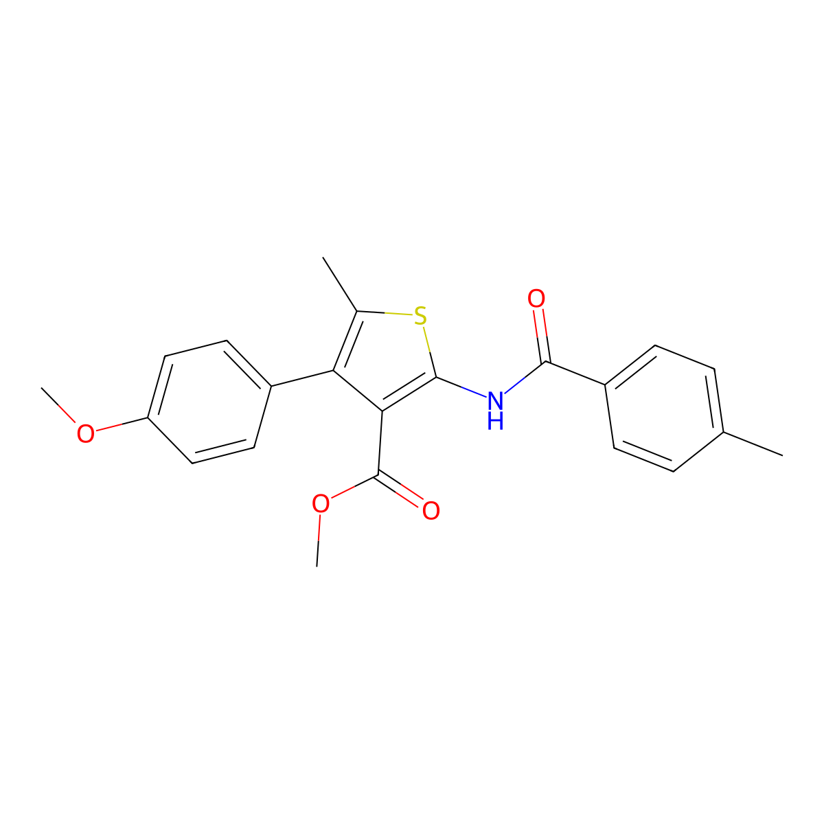 Methyl 4-(4-methoxyphenyl)-5-methyl-2-[(4-methylbenzoyl)amino]thiophene-3-carboxylate molecular structure, CAS 445005-94-7