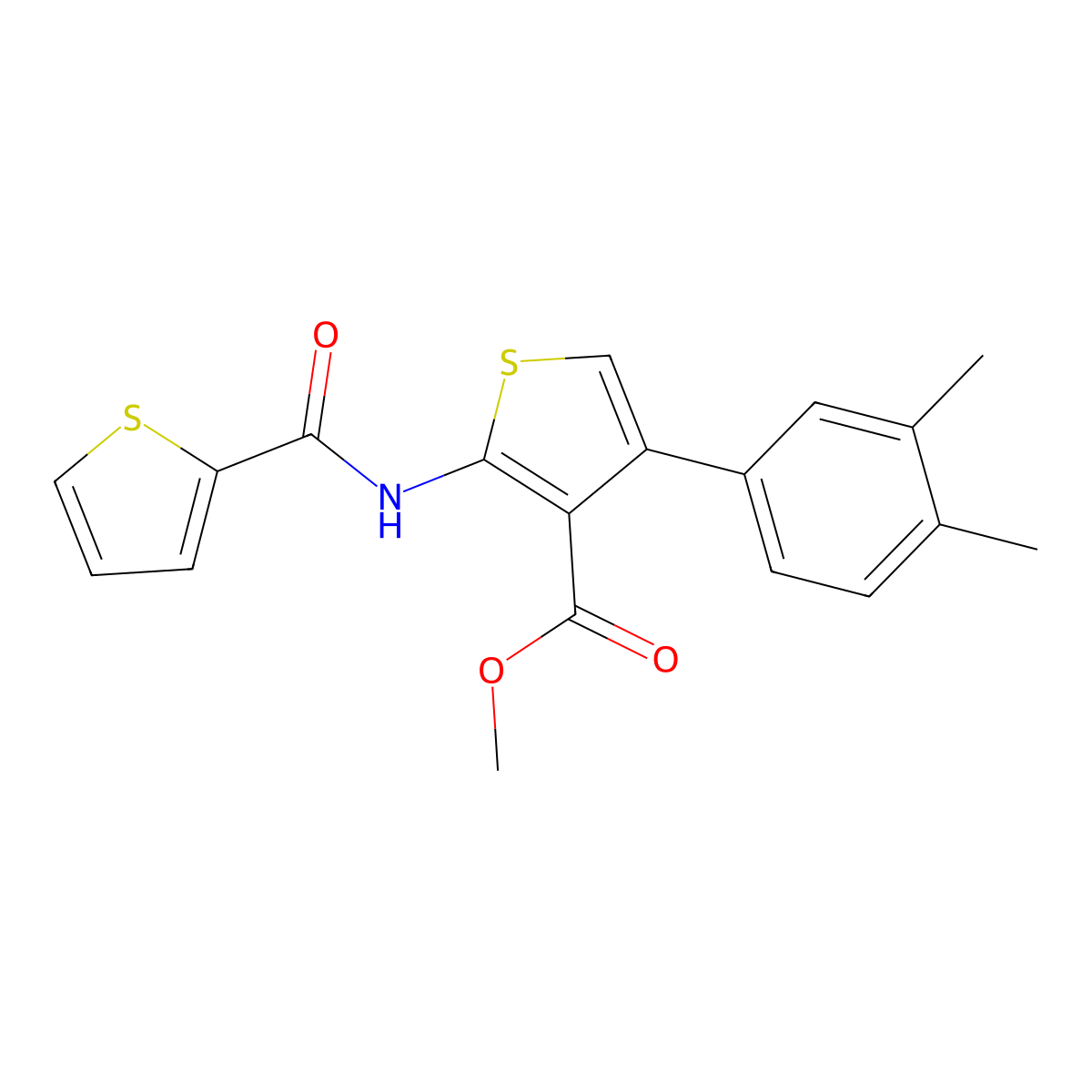 Methyl 4-(3,4-dimethylphenyl)-2-(thiophene-2-carbonylamino)thiophene-3-carboxylate molecular structure, CAS 445006-04-2