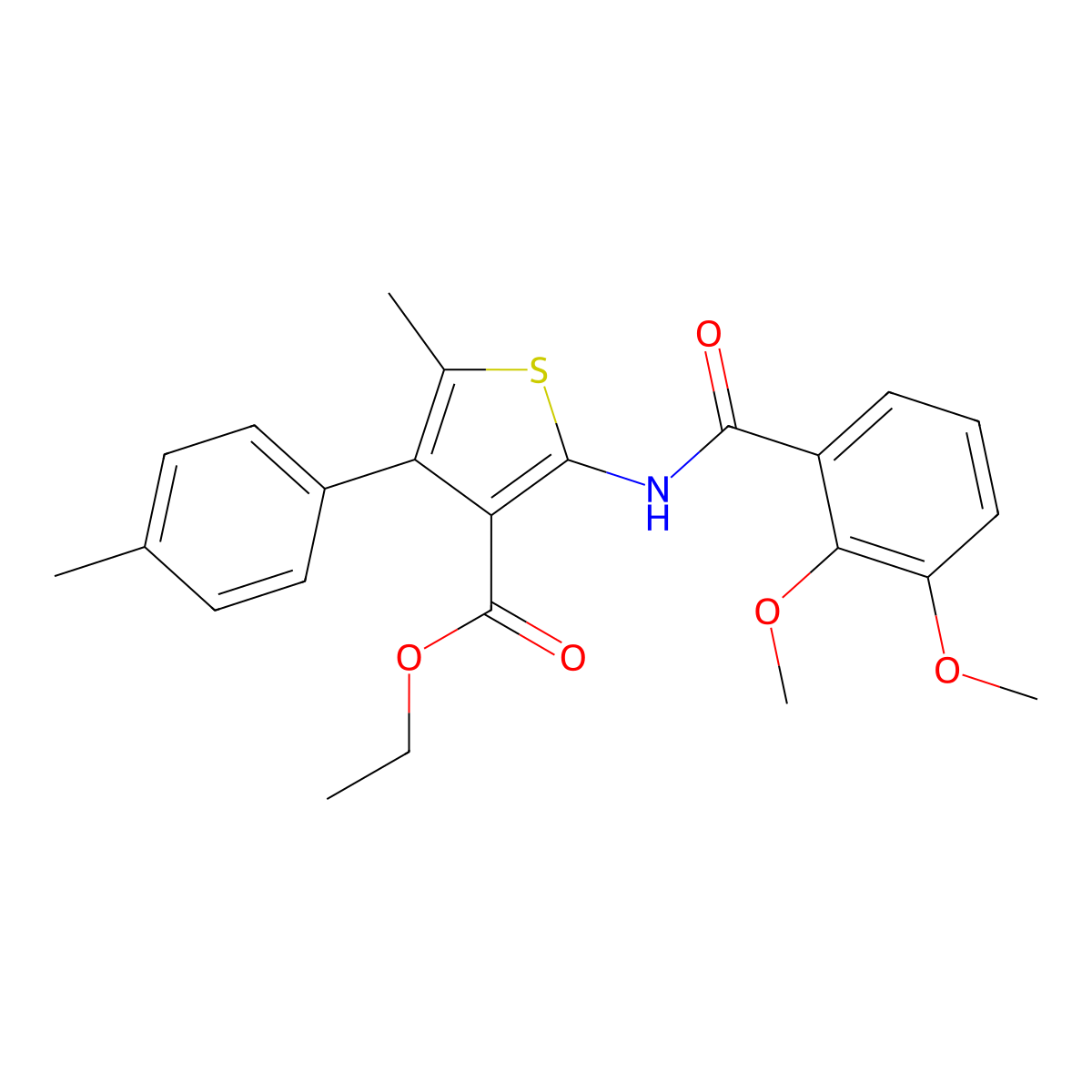 Ethyl 2-[(2,3-dimethoxybenzoyl)amino]-5-methyl-4-(4-methylphenyl)-3-thiophenecarboxylate molecular structure, CAS 445006-08-6
