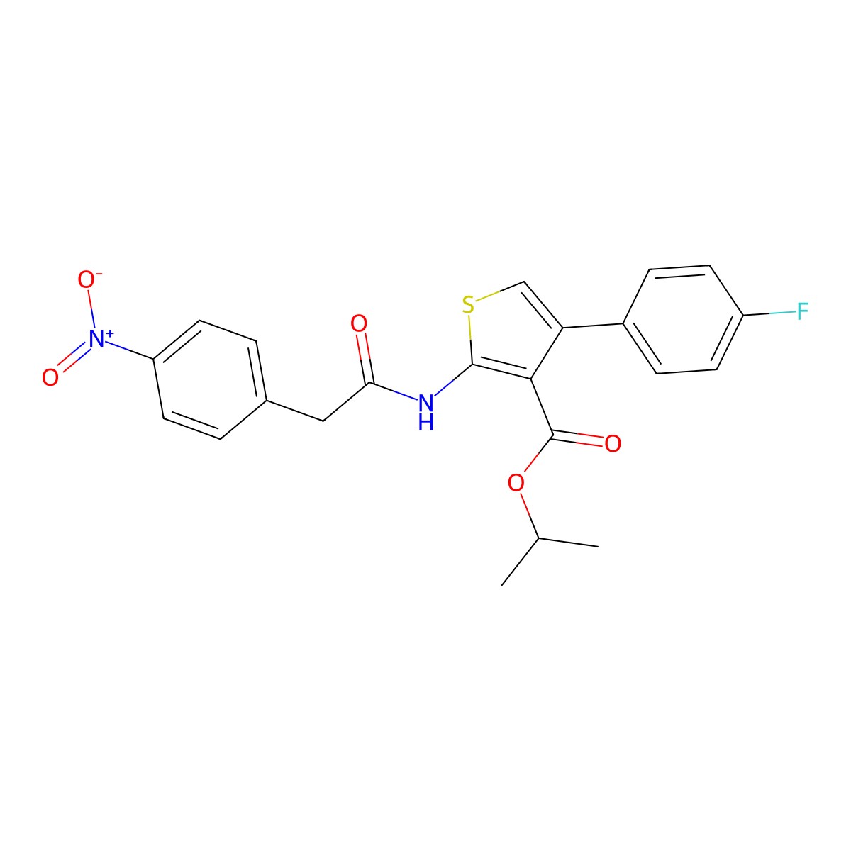 Isopropyl 4-(4-fluorophenyl)-2-[({4-nitrophenyl}acetyl)amino]thiophene-3-carboxylate molecular structure, CAS 445006-09-7