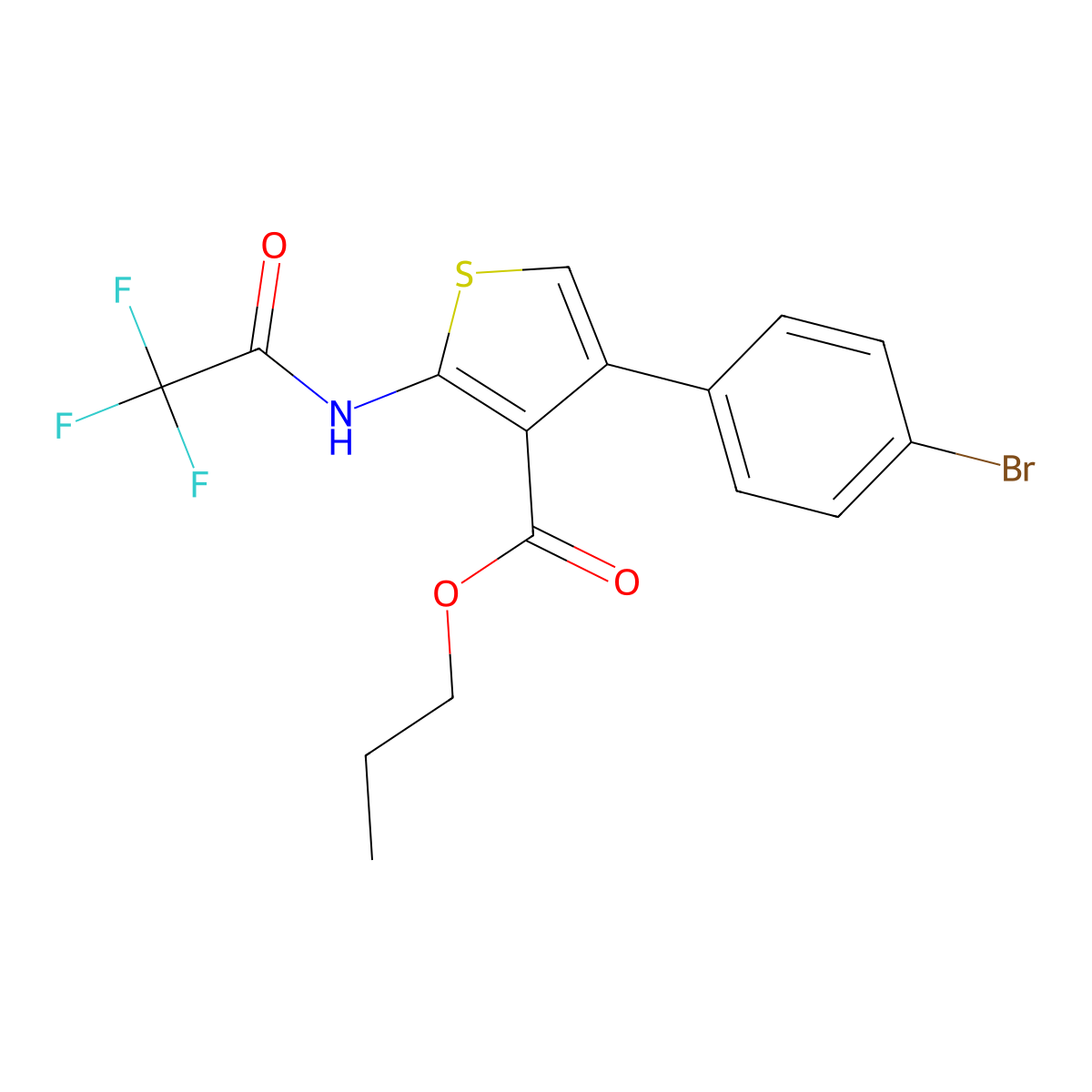 Propyl 4-(4-bromophenyl)-2-[(trifluoroacetyl)amino]-3-thiophenecarboxylate molecular structure, CAS 445006-19-9