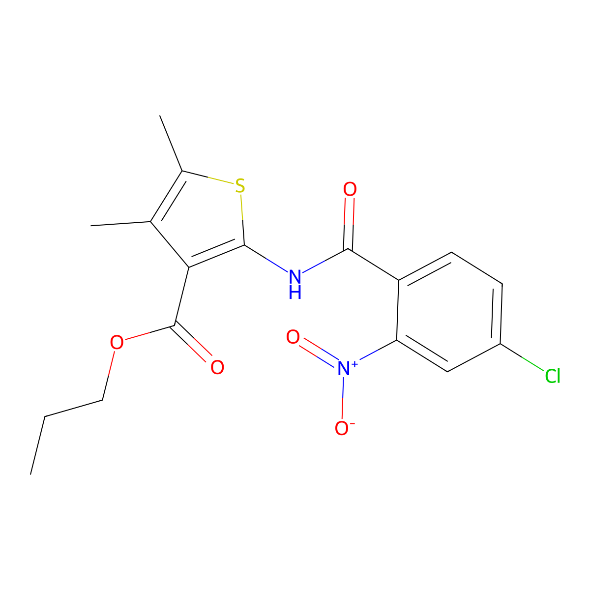 Propyl 2-[(4-chloro-2-nitrobenzoyl)amino]-4,5-dimethylthiophene-3-carboxylate molecular structure, CAS 445006-23-5