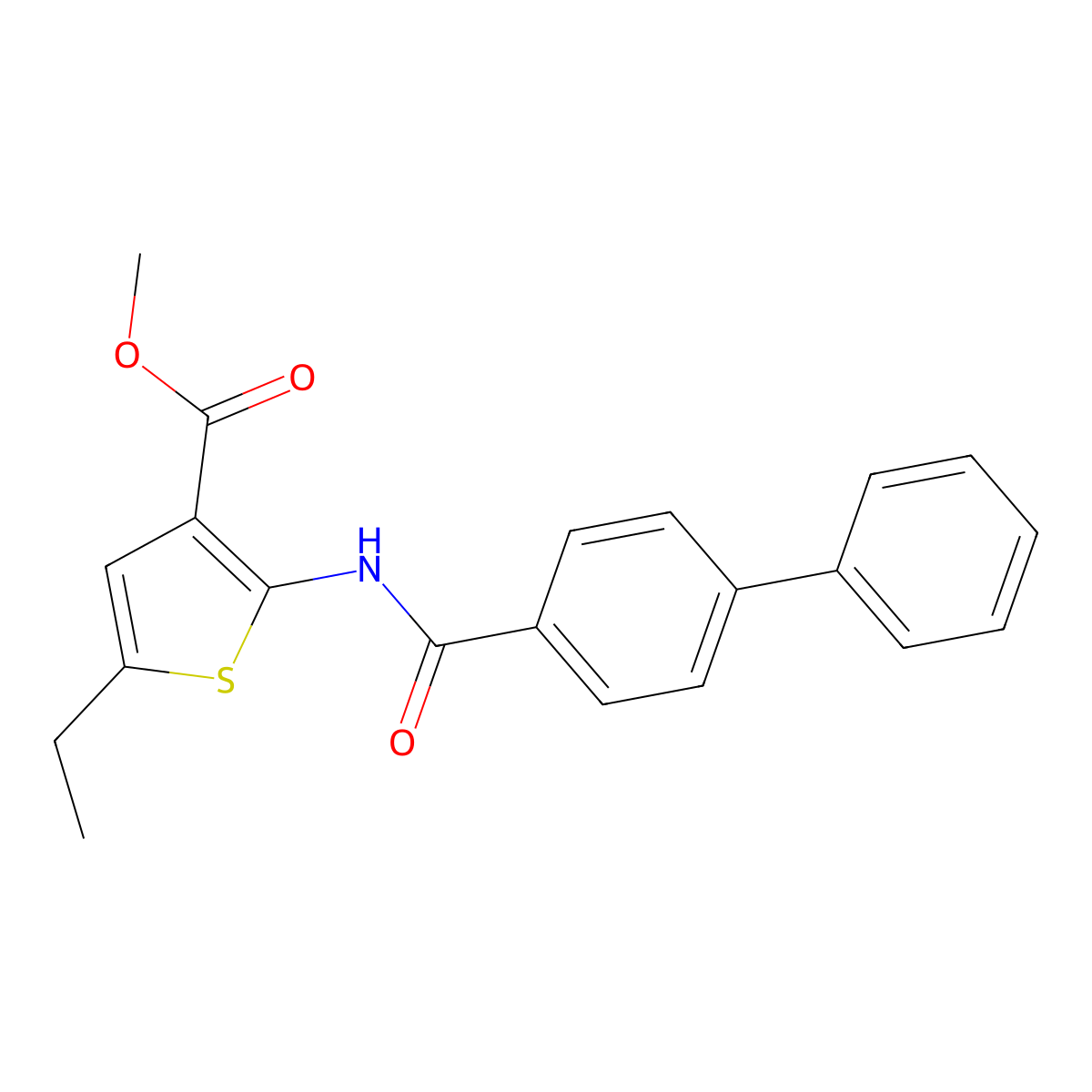 Methyl 5-ethyl-2-[(4-phenylbenzoyl)amino]thiophene-3-carboxylate molecular structure, CAS 445006-26-8