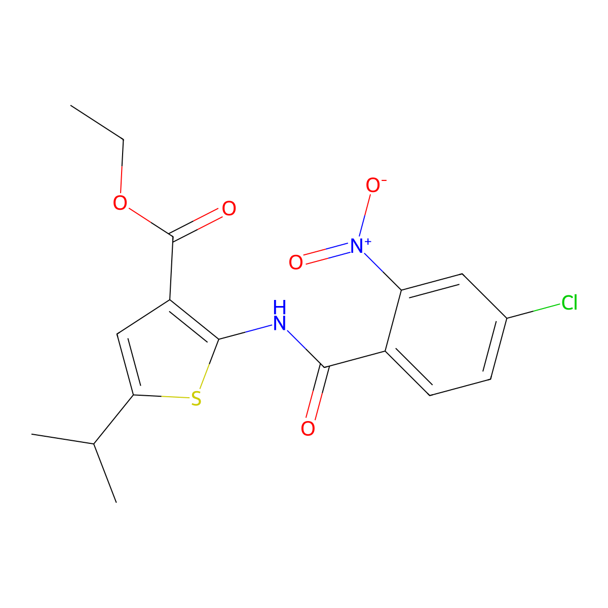 Ethyl 2-({4-chloro-2-nitrobenzoyl}amino)-5-isopropylthiophene-3-carboxylate molecular structure, CAS 445006-46-2