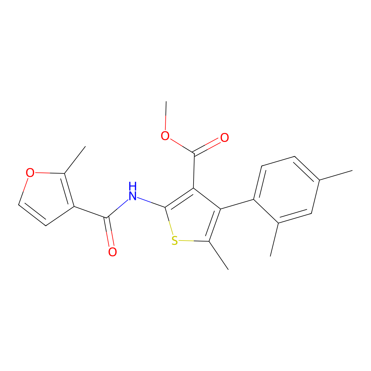 Methyl 4-(2,4-dimethylphenyl)-5-methyl-2-[(2-methylfuran-3-carbonyl)amino]thiophene-3-carboxylate molecular structure, CAS 445006-47-3