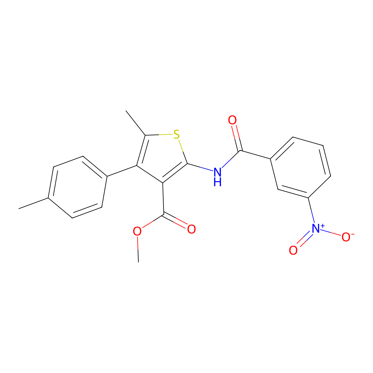 Methyl 2-({3-nitrobenzoyl}amino)-5-methyl-4-(4-methylphenyl)thiophene-3-carboxylate molecular structure, CAS 445006-49-5