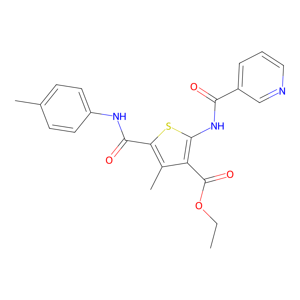 Ethyl 4-methyl-2-[(3-pyridinylcarbonyl)amino]-5-(4-toluidinocarbonyl)-3-thiophenecarboxylate molecular structure, CAS 445006-78-0