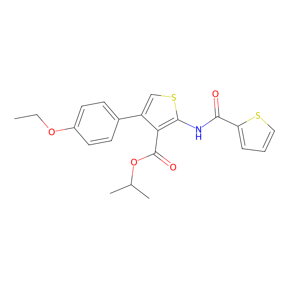 Isopropyl 4-(4-ethoxyphenyl)-2-[(2-thienylcarbonyl)amino]-3-thiophenecarboxylate molecular structure, CAS 445006-93-9